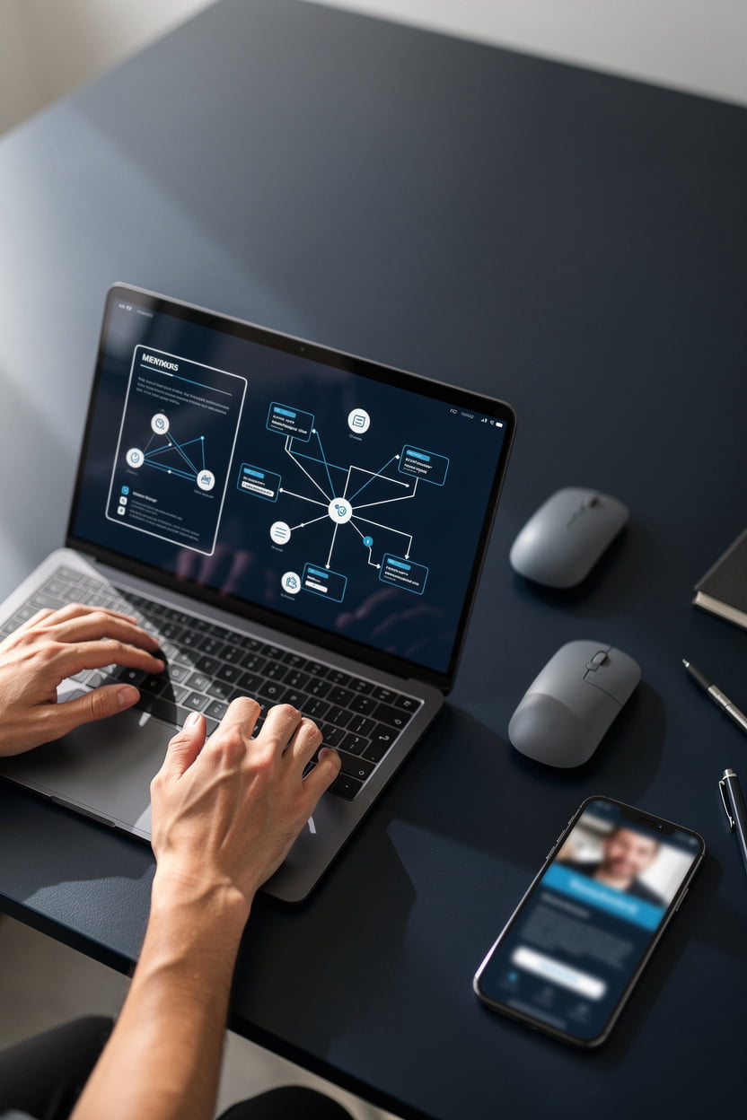 ELYQEN DIGITAL LTD IT consultancy planning workspace with network diagram and system map for UK businesses